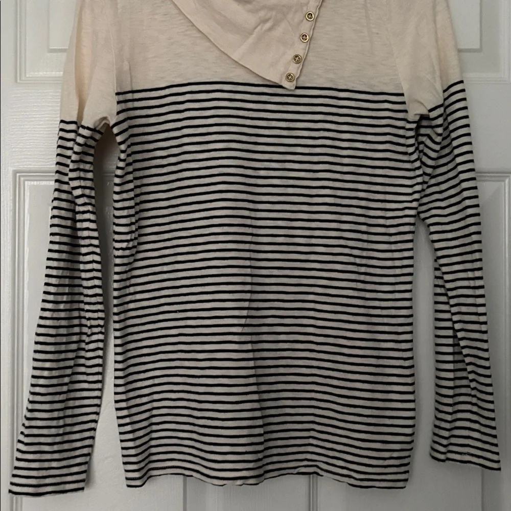J. Crew Painter Tee Striped Turtleneck Button-Detail Size Medium